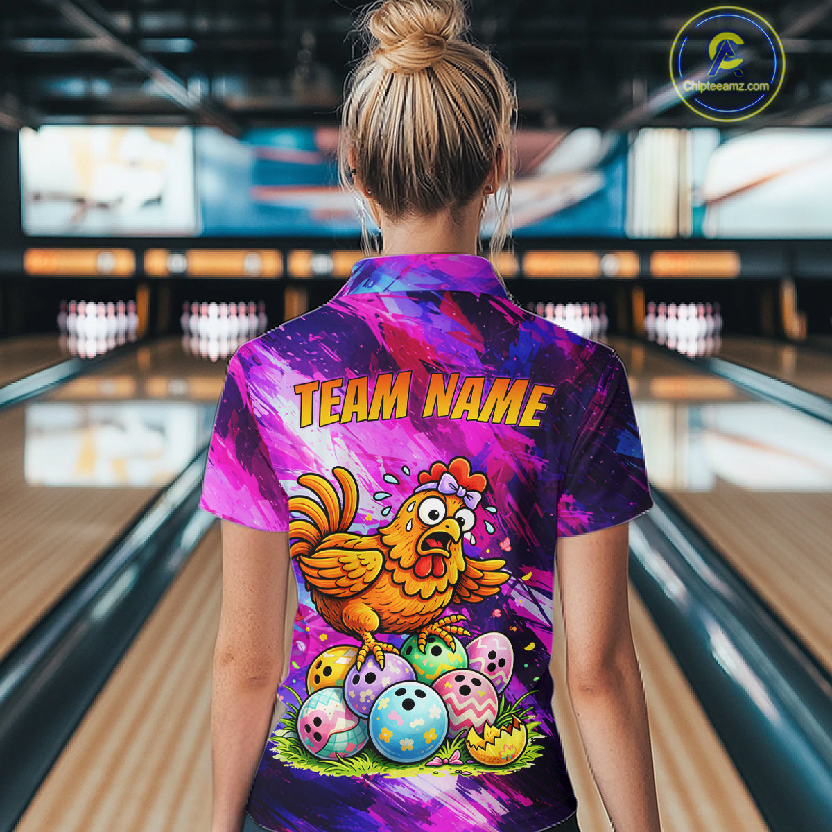 Custom Funny Chicken Bowling Team Shirt for Women Easter Bowling League Jersey Polo & 1/4-Zip QZT939