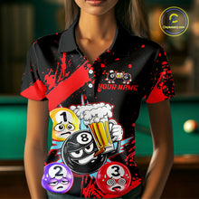 Load image into Gallery viewer, Custom Red Funny 8 Ball Pool Billiard Team Shirts for Women Billiard League Jersey Polo &amp;1/4 Zip BHT2