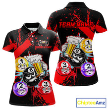 Load image into Gallery viewer, Custom Red Funny 8 Ball Pool Billiard Team Shirts for Women Billiard League Jersey Polo &amp;1/4 Zip BHT2