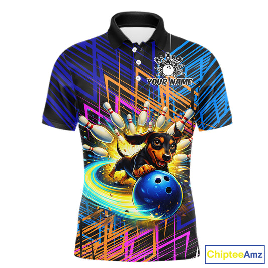 Multicolor Funny Dachshund Bowling Shirt Custom Bowling Team Jersey for Men Polo & Quarter-Zip Bowling Outfit QZT941