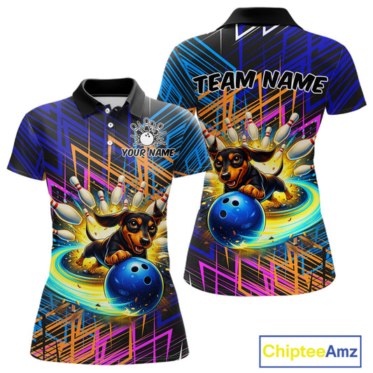 Funny Dachshund Bowling Shirt Custom Bowling Team Jersey for Women Polo & 1/4-Zip Bowling Outfit QZT941
