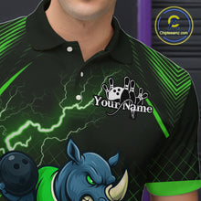 Load image into Gallery viewer, Custom Funny Green Rhino Bowling Team Shirt for Men Bowling Jersey Polo, Quarter-Zip Outfit QZT805
