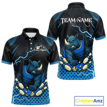 Load image into Gallery viewer, Custom Funny Blue Rhino Bowling Team Shirt for Men Bowling Jersey Polo, Quarter-Zip Outfit QZT805