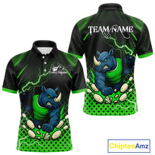 Load image into Gallery viewer, Custom Funny Green Rhino Bowling Team Shirt for Men Bowling Jersey Polo, Quarter-Zip Outfit QZT805