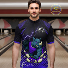 Load image into Gallery viewer, Custom Funny Purple Rhino Bowling Team Shirt for Men Bowling Jersey Polo, Quarter-Zip Outfit QZT805