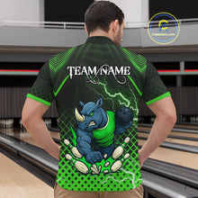 Load image into Gallery viewer, Custom Funny Green Rhino Bowling Team Shirt for Men Bowling Jersey Polo, Quarter-Zip Outfit QZT805