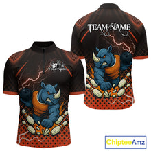 Load image into Gallery viewer, Custom Funny Orange Rhino Bowling Team Shirt for Men Bowling Jersey Polo, Quarter-Zip Outfit QZT805