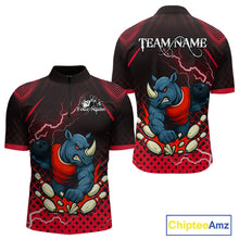 Load image into Gallery viewer, Custom Funny Red Rhino Bowling Team Shirt for Men Bowling Jersey Polo, Quarter-Zip Outfit QZT805