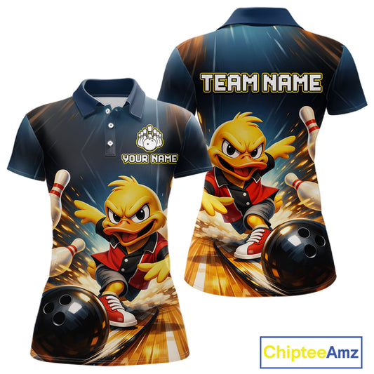 Personalized Funny Duck Bowling Team Shirt for Women Bowling League Uniform Polo & 1/4-Zip QZT858