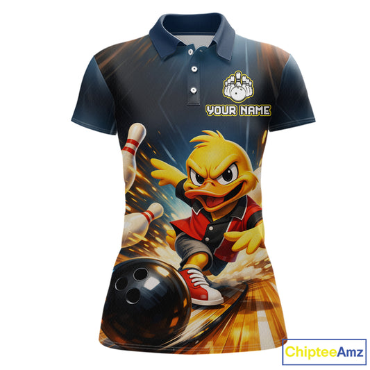 Personalized Funny Duck Bowling Team Shirt for Women Bowling League Uniform Polo & 1/4-Zip QZT858