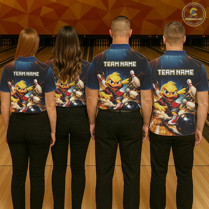 Personalized Funny Duck Bowling Team Shirt for Men Bowling League Uniform Polo & 1/4-Zip QZT858