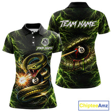 Load image into Gallery viewer, Custom Green Cobra Snake Billiard Jersey for Women 8 Ball Billiard Shirt for Team Polo &amp; 1/4 Zip BHT8