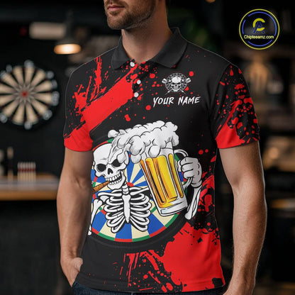 Custom Red Skeleton Dart Jersey for Team Polo & 1/4 Zip Beer Dartboard Shirts Dart Jerseys Gift for Men DHT3