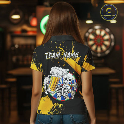 Custom Yellow Skeleton Dart Jersey for Team Polo & 1/4 Zip Beer Dartboard Shirts Dart Jerseys Gift for Women DHT3