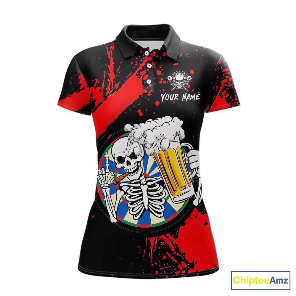 Custom Red Skeleton Dart Jersey for Team Polo & 1/4 Zip Beer Dartboard Shirts Dart Jerseys Gift for Women DHT3