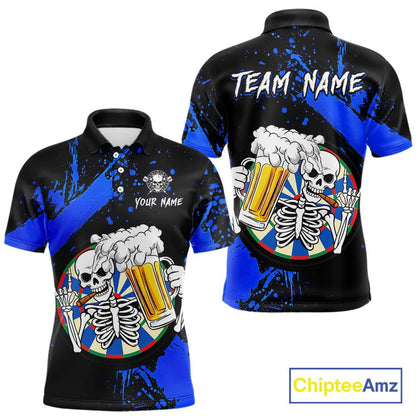 Custom Blue Skeleton Dart Jersey for Team Polo & 1/4 Zip Beer Dartboard Shirts Dart Jerseys Gift for Men DHT3