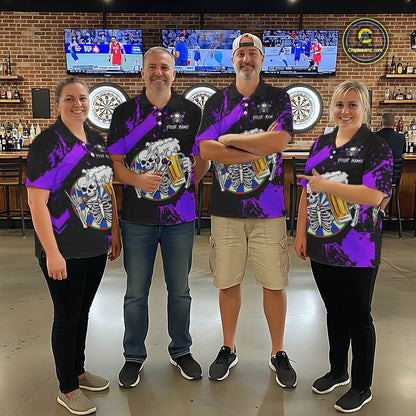 Custom Purple Skeleton Dart Jersey for Team Polo & 1/4 Zip Beer Dartboard Shirts Dart Jerseys Gift for Women DHT3