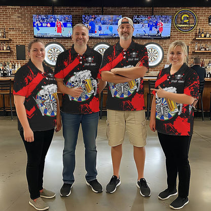 Custom Red Skeleton Dart Jersey for Team Polo & 1/4 Zip Beer Dartboard Shirts Dart Jerseys Gift for Men DHT3