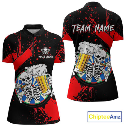 Custom Red Skeleton Dart Jersey for Team Polo & 1/4 Zip Beer Dartboard Shirts Dart Jerseys Gift for Women DHT3