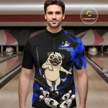 Load image into Gallery viewer, Custom Blue Funny Pug Dog Bowling League Shirt for Men Polo &amp; 1/4-Zip Bowling Jersey for Team QZT906