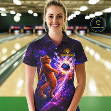 Load image into Gallery viewer, Galaxy Funny Cat Bowling Shirt for Women Custom Bowling League Jersey Polo &amp; Quarter-Zip Bowler Gift QZT918