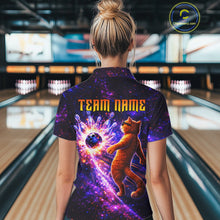 Load image into Gallery viewer, Galaxy Funny Cat Bowling Shirt for Women Custom Bowling League Jersey Polo &amp; Quarter-Zip Bowler Gift QZT918