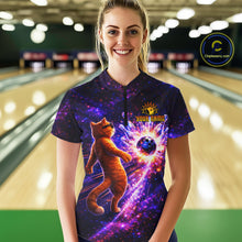 Load image into Gallery viewer, Galaxy Funny Cat Bowling Shirt for Women Custom Bowling League Jersey Polo &amp; Quarter-Zip Bowler Gift QZT918