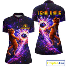 Load image into Gallery viewer, Galaxy Funny Cat Bowling Shirt for Women Custom Bowling League Jersey Polo &amp; Quarter-Zip Bowler Gift QZT918