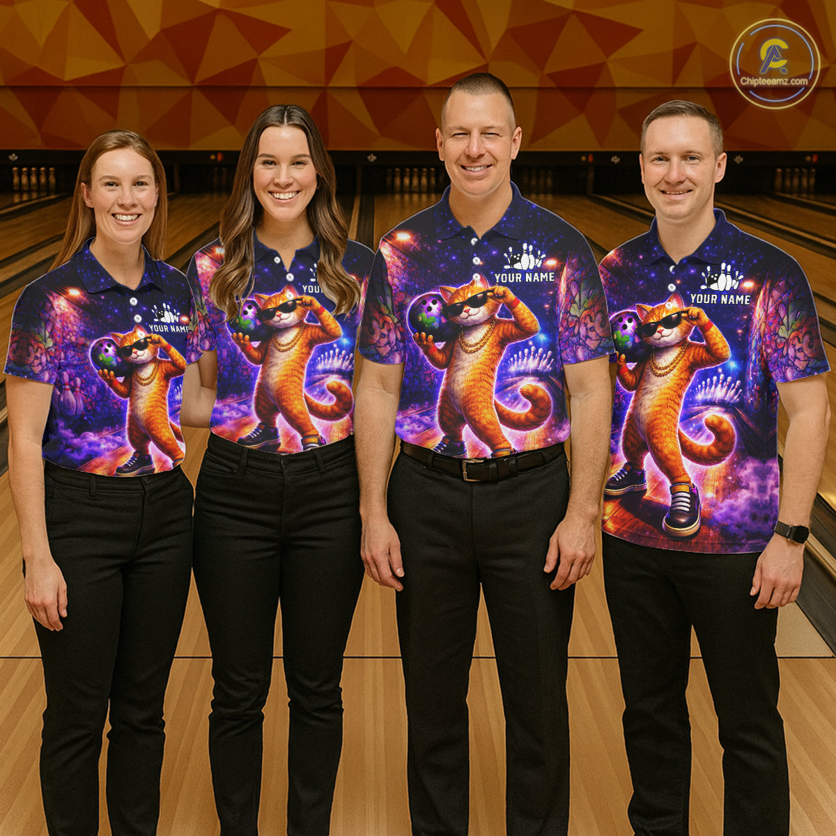 Custom Graffiti Funny Cat Bowling Shirt for Men Bowling League Jersey Polo & Quarter-Zip Bowling Outfit QZT919