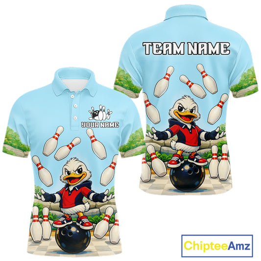 Personalized Funny Duck Bowling Team Shirt for Men Bowling Jersey Performance Polo & 1/4-Zip QZT45