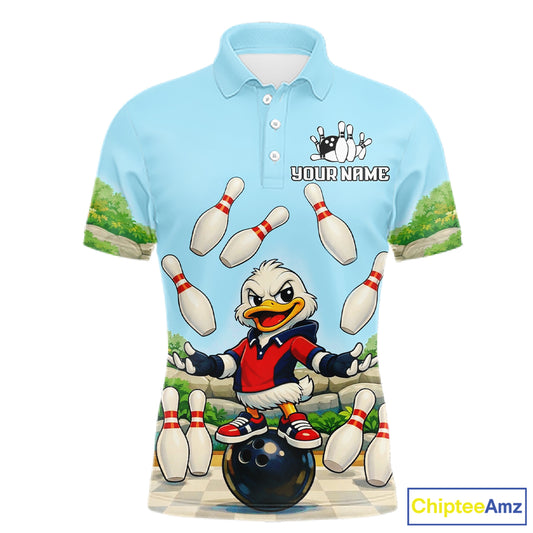 Personalized Funny Duck Bowling Team Shirt for Men Bowling Jersey Performance Polo & 1/4-Zip QZT45