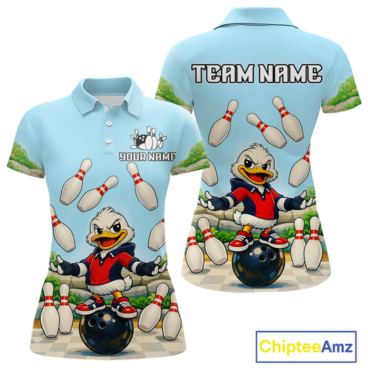 Personalized Funny Duck Bowling Team Shirt for Women Bowling Jersey Performance Polo & 1/4-Zip QZT45
