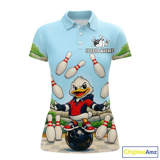 Personalized Funny Duck Bowling Team Shirt for Women Bowling Jersey Performance Polo & 1/4-Zip QZT45