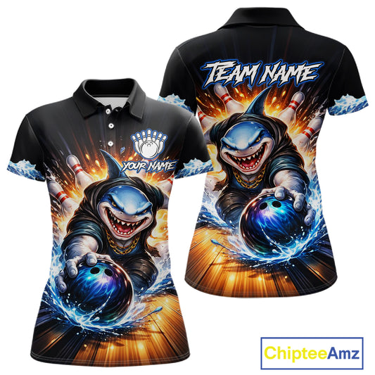 Personalized Funny Shark Bowling Team Shirt Bowling Jersey for Women Polo & Quarter-Zip QZT948