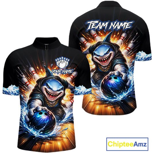 Personalized Funny Shark Bowling Team Shirt Bowling Jersey for Men Polo & Quarter-Zip QZT948