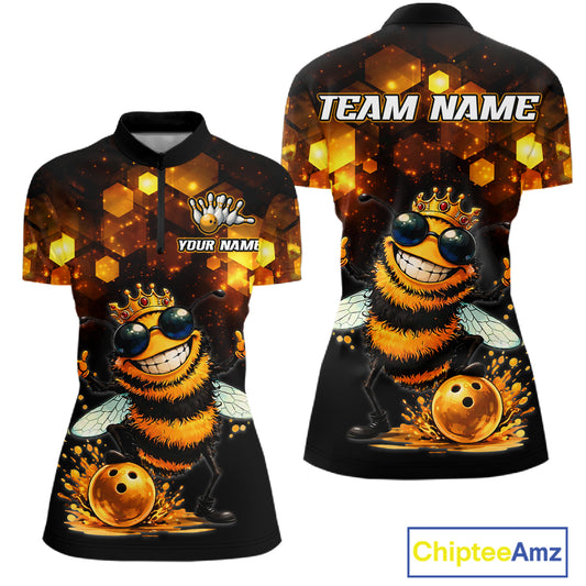 Funny Bee Bowling Shirt for Women Custom Bowling Team Jersey Bowling Outfit Gift for Bowlers QZT952