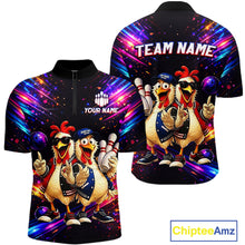 Load image into Gallery viewer, Custom Neon Funny Chicken Bowling Team Jersey for Men Bowling Shirt Bowling Tournament Polo &amp; 1/4-Zip QZT956