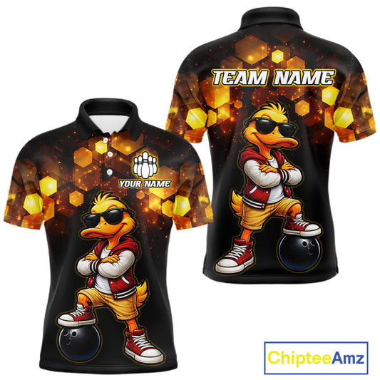 Custom Black & Gold Funny Duck Bowling Shirt for Men Bowling Jersey League for Couples QZT872