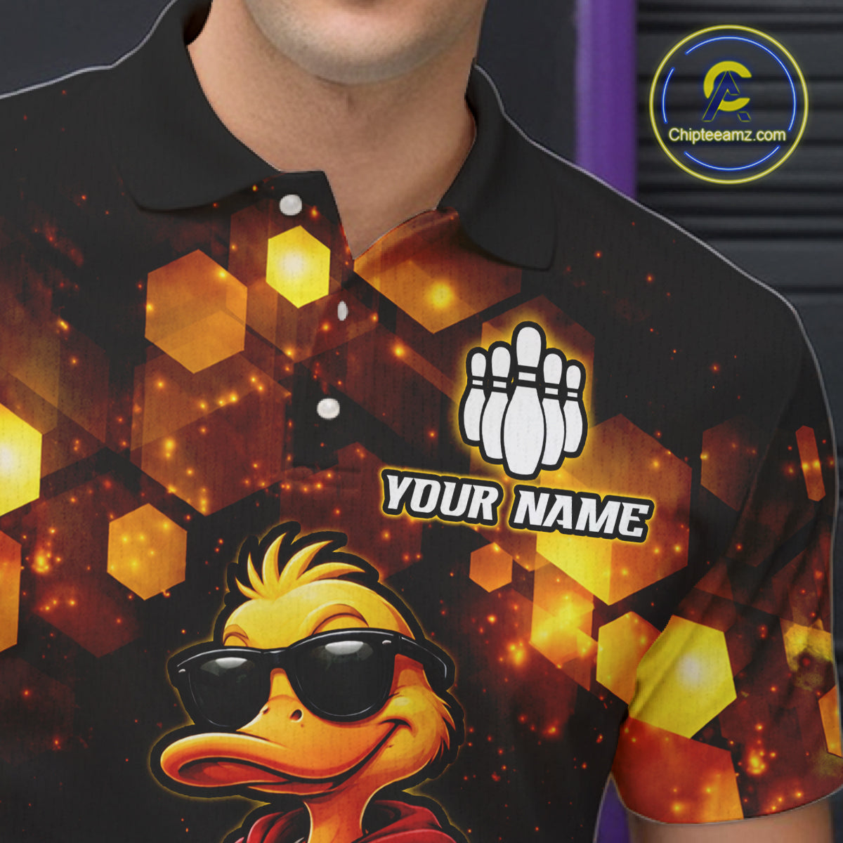 Custom Black & Gold Funny Duck Bowling Shirt for Men Bowling Jersey League for Couples QZT872