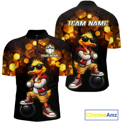 Custom Black & Gold Funny Duck Bowling Shirt for Men Bowling Jersey League for Couples QZT872