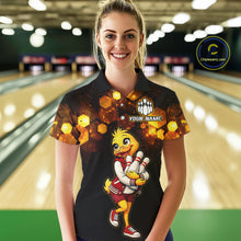 Load image into Gallery viewer, Custom Black &amp; Gold Funny Duck Bowling Shirt for Women Bowling Jersey League for Couples QZT873