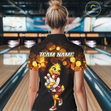 Load image into Gallery viewer, Custom Black &amp; Gold Funny Duck Bowling Shirt for Women Bowling Jersey League for Couples QZT873