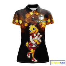 Load image into Gallery viewer, Custom Black &amp; Gold Funny Duck Bowling Shirt for Women Bowling Jersey League for Couples QZT873
