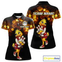 Load image into Gallery viewer, Custom Black &amp; Gold Funny Duck Bowling Shirt for Women Bowling Jersey League for Couples QZT873