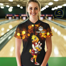 Load image into Gallery viewer, Custom Black &amp; Gold Funny Duck Bowling Shirt for Women Bowling Jersey League for Couples QZT873