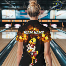 Load image into Gallery viewer, Custom Black &amp; Gold Funny Duck Bowling Shirt for Women Bowling Jersey League for Couples QZT873