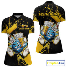 Load image into Gallery viewer, Custom Yellow Funny Beer Bowling Shirt for Women Bowling League Jersey Polo 1/4 Zip Bowling Outfit QZT822