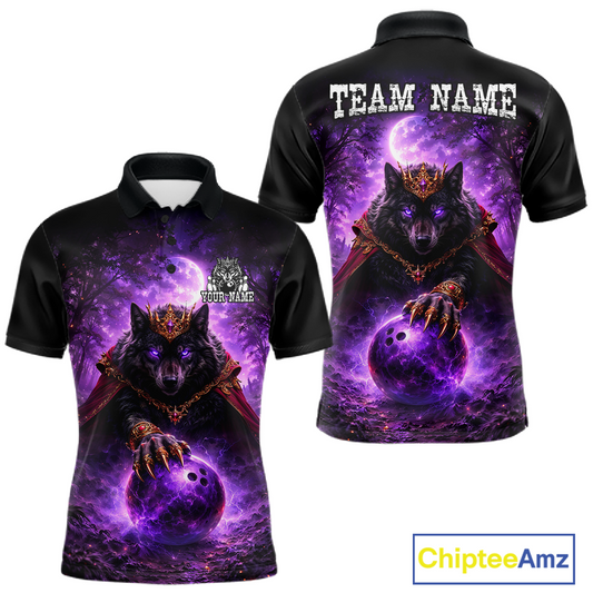 Personalized Night Realm King Wolf Bowling Shirt Crown Bowling Jersey for Men QZT961