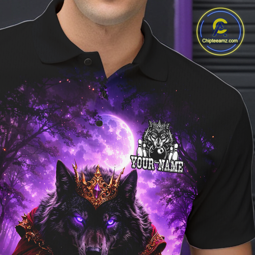 Personalized Night Realm King Wolf Bowling Shirt Crown Bowling Jersey for Men QZT961