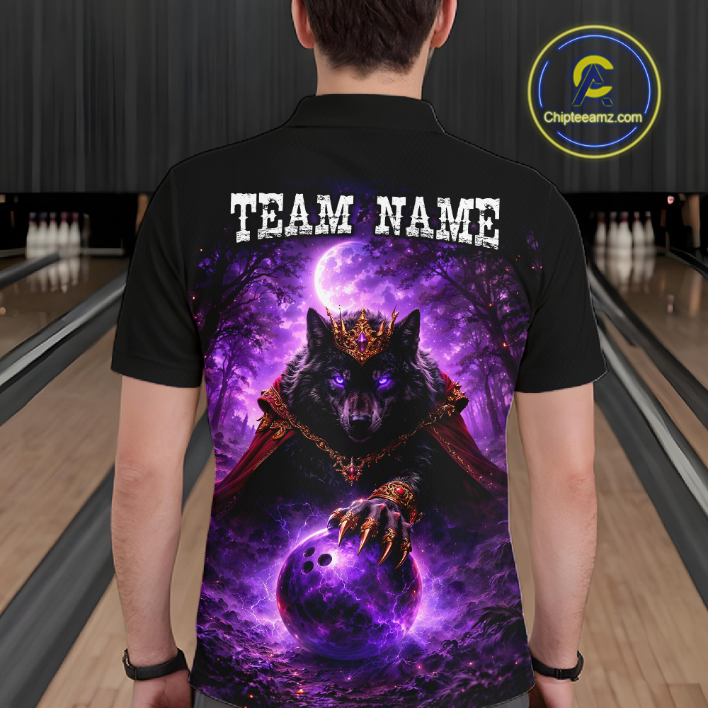 Personalized Night Realm King Wolf Bowling Shirt Crown Bowling Jersey for Men QZT961